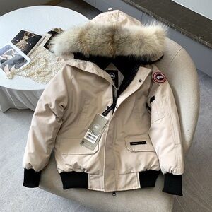Canada Goose Beige Puffer Jacket with Fur Trim